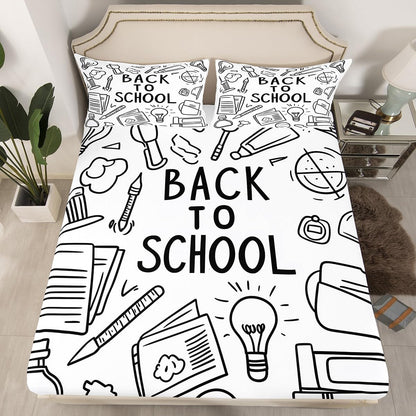 Chemistry Bed Sheets for Kids Teens Girls Boys,Chemical Experiment Fitted Sheet Twin,Science Themed Sheets for Math Lovers,Chemistry Lab Bedding Set,White and Black