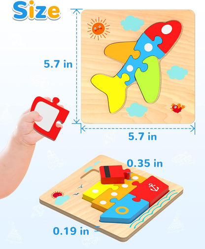 Yetonamr Wooden Toddler Puzzles Gifts Toys for 1 2 3 Years Old Boys Girls, 6 Vehicle Shape Montessori Toys Educational Blocks Kids Toys Gift Baby Learning Toy Age 1-3, 2-4