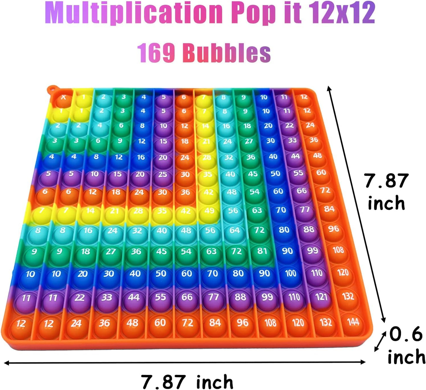 PETBSNVB Multiplication 12x12, Addition 1-12, Math Fidget Popper, Learn Multiplication, Addition with Pop Fidget Toy, Learning Tools for Students and Children, Bubble Sensory Rainbow (Rainbow-Red)