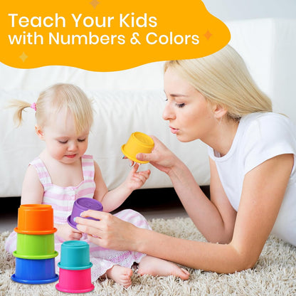 Educational Stacking Toys for Toddlers 1–3 | Numbers & Alphabet Stacking Cups Set | 10-Piece Baby Stacking Cups for Babies 6–12 Months & Toddlers 1–3 | Montessori Learning Toy, Rainbow (10Pcs)