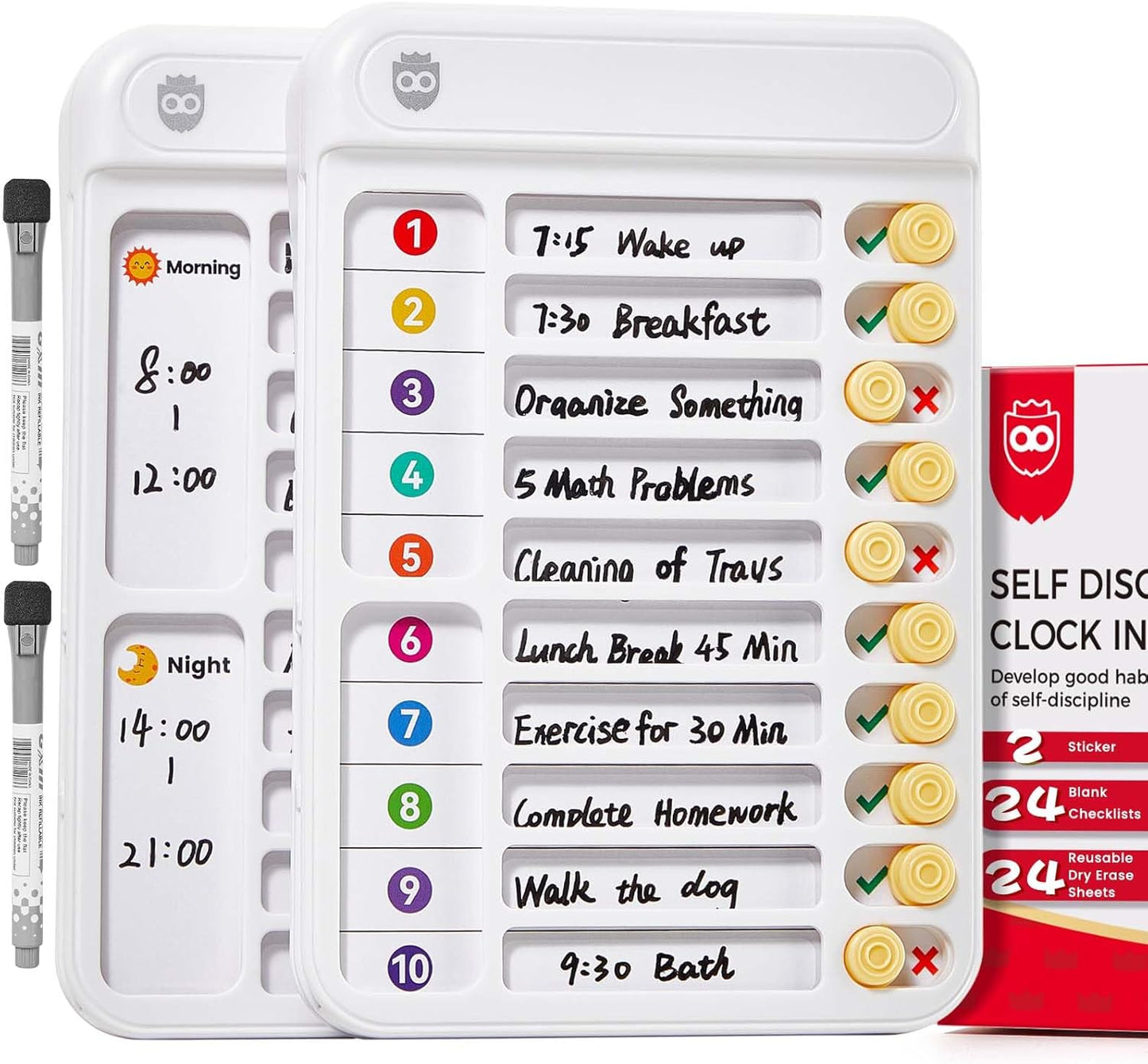 Magnetic Chore Chart for Kids, ADHD Tools for Kids to Do List Checklist Task Board Routine Chart Visual Schedule for Fridge with 10 Sliders and Magnetic Marker - White
