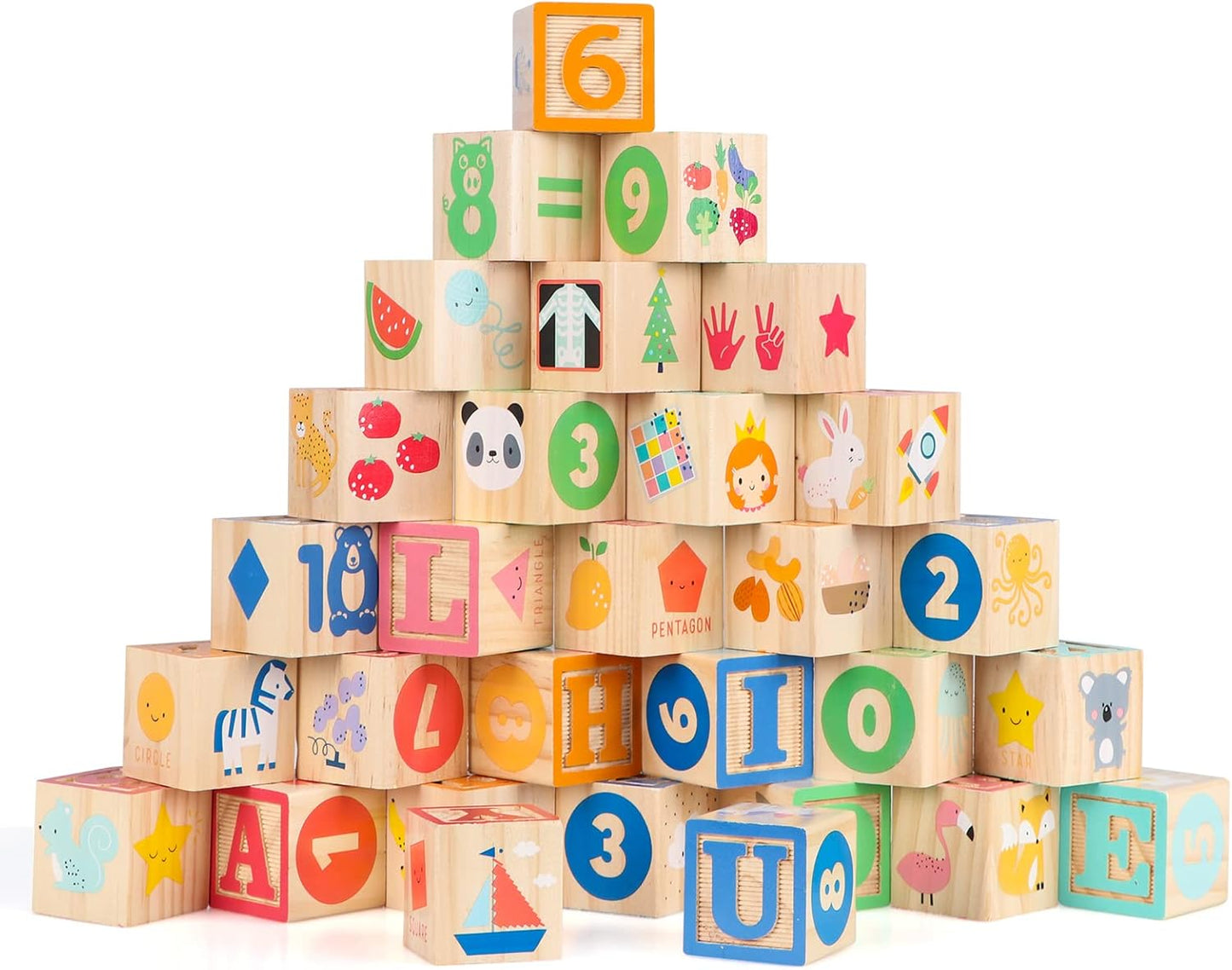 Joqutoys ABC Wooden Building Blocks for Toddlers 1-3 Large, 26 PCS Alphabet & Number Stacking Blocks, Educational Learning Toys for Boys Girls Kids Gifts 1.65''