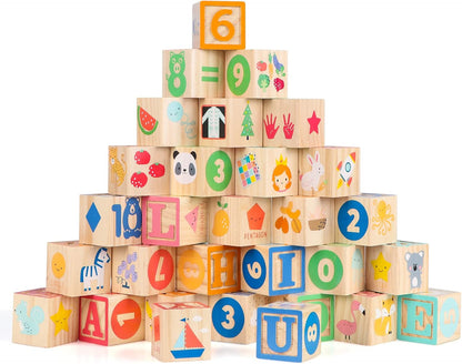Joqutoys ABC Wooden Building Blocks for Toddlers 1-3 Large, 26 PCS Alphabet & Number Stacking Blocks, Educational Learning Toys for Boys Girls Kids Gifts 1.65''