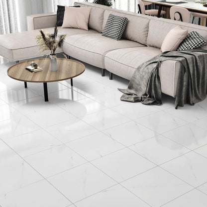 Wallercity White Marble Peel and Stick Vinyl Floor Tiles 6-Pack 12x12 Inches Self Adhesive Waterproof Flooring Planks for Bathroom Kitchen Bedrooms Stick on Floor Tiles Laminate Sheets Vinyl Flooring
