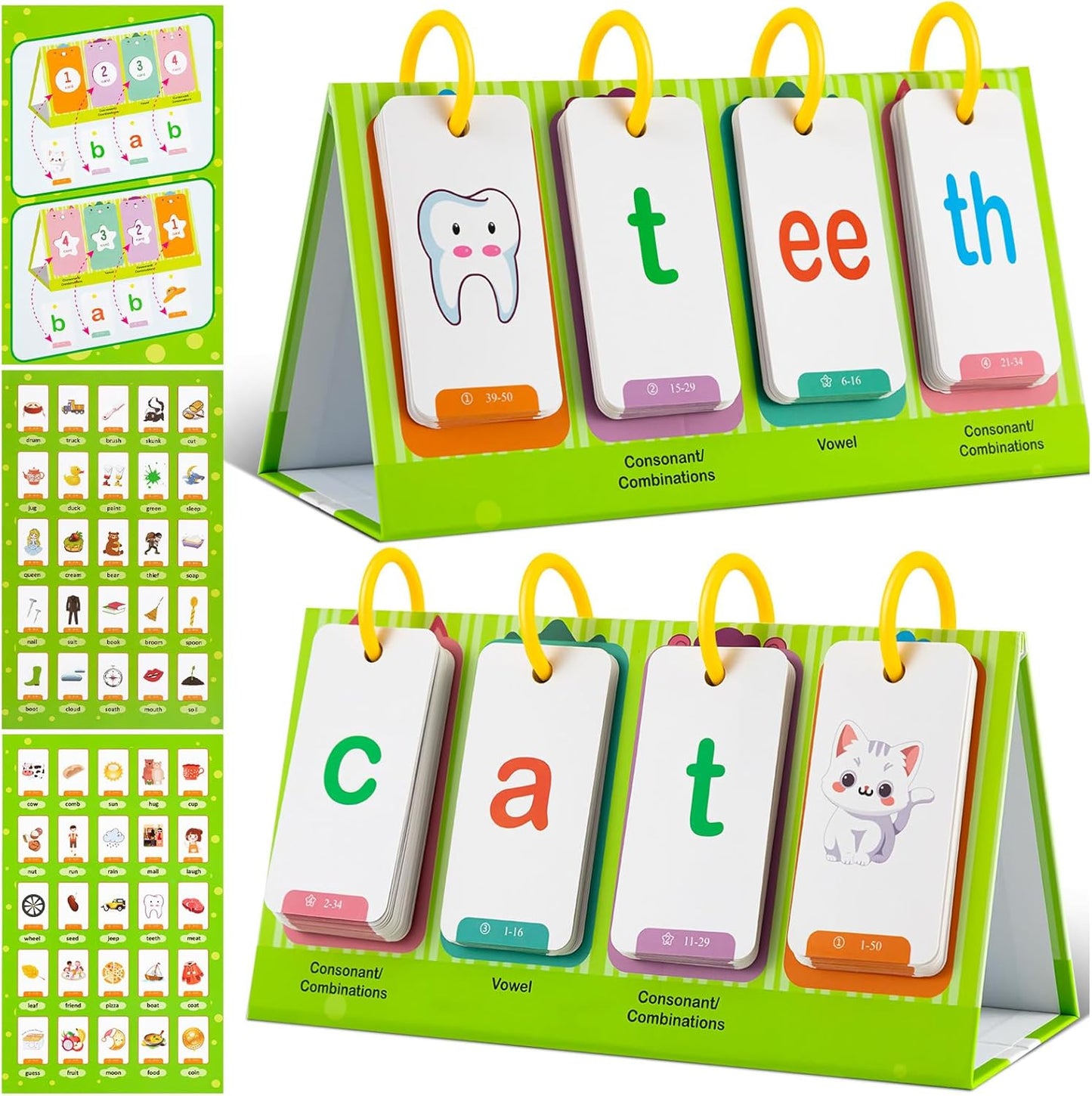 CVC & CVCC Words Games Phonics Flash Cards for Preschool Kindergarten, Alphabet Learning Pocket Chart, Educational Preschool Phonics Learning Tool for Student Teacher School Supplies