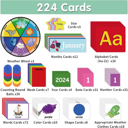 Circle Time Learning Center Pocket Chart for Classroom, Dry Erase Alphabet & Number Flash Cards, Write ABC Letter Tracing Writing Practice Games for Kids, Learning Weather Counting Color Shape