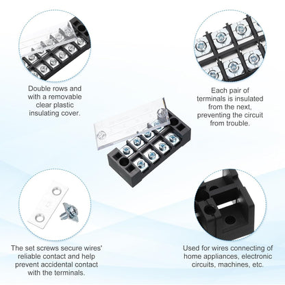 uxcell 10 Pcs Barrier Terminal Strip Block 600V 25A Dual Rows 8 Positions Rail Base Screw Connector(The Shell is Made of Flame Retardant and Heat Resistant Material)