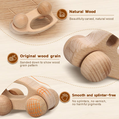 TOY Life Wooden Toys Cars, Montessori Baby Toys 6-12 Months, Wooden Baby Toys Rattle Cars for Toddlers 1-3, Baby Boy Girl Nursery Decor, Montessori Toys for 1 Year Old Boy First Birthday Gift