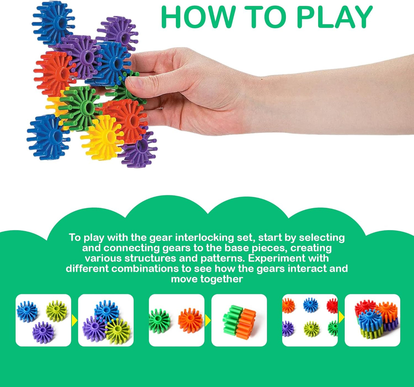 STEM Building Blocks Toys for Kids – Educational and Safe Gear Interlocking Construction Playset – Develop Creativity Preschool Brain Teaser Toys Gift for 3 4 5 Years Old Kids Boys Girls
