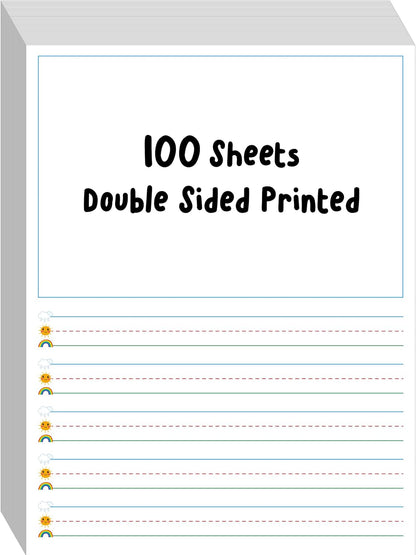 100 Sheets Ruled Writing Paper, Double-Sided Printing Skip-A-Line Ruled Writing Paper with Dotted Lines Handwriting Practice Paper 1” line spacing for Kindergarten Toddlers Kids (11” x 8.3”)