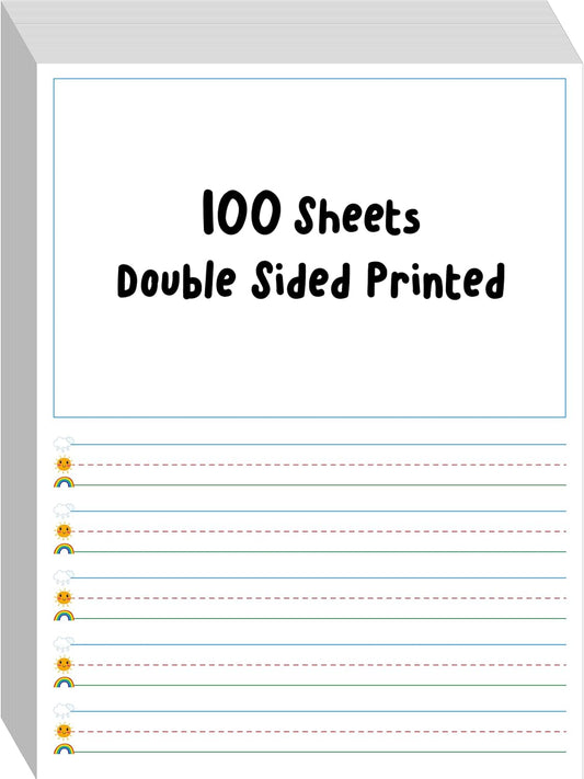 100 Sheets Ruled Writing Paper, Double-Sided Printing Skip-A-Line Ruled Writing Paper with Dotted Lines Handwriting Practice Paper 1” line spacing for Kindergarten Toddlers Kids (11” x 8.3”)