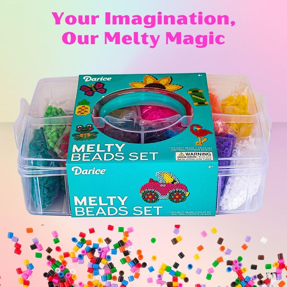 Darice Fuse Beads Kit- 7200 Piece Melty Beads, Arts & Crafts Iron Melting Bead Set for Kids, 11 Colors - Pegboards & Fun Accessories Included for Boys & Girls Ages 6+
