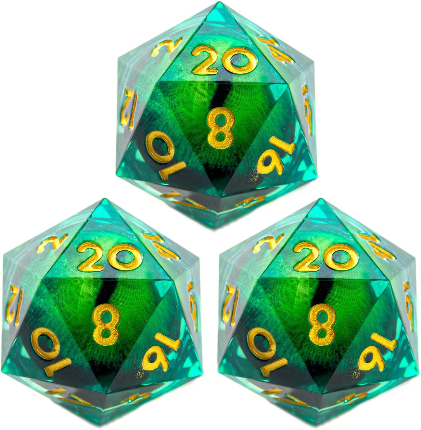 YEMEKO Beholder'S Eye D20 Dice Dragon Eye DND 22MM Single with Resin Sharp Edge 20 Sided D&D Handmade Polyhedral for Dungeons and Dragons, RPG, Roleplaying Games MTG Table Games(Blue Gold)