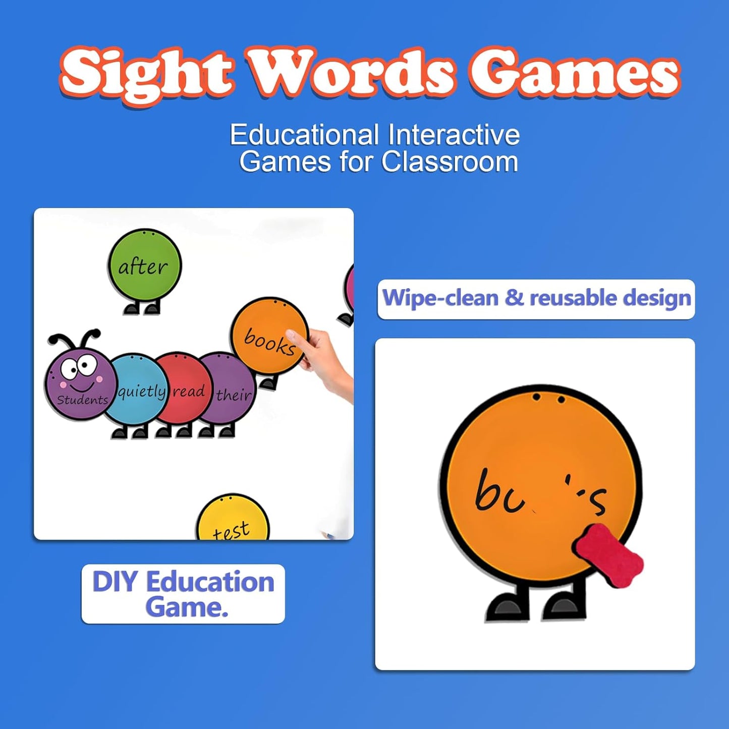 Caterpillar Shaped Card Sight Words Flash Cards Kindergarten Alphabet Learning Blank Card Spelling Games Preschool Learning Activities (8 Pcs Cards)