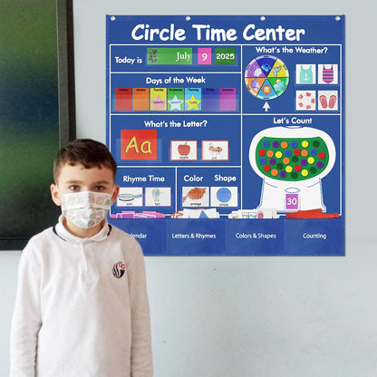 Educational Pocket Chart, 39.76 x 39.76 inches Circle Time Learning Center Pocket Chart Learning Center Classroom Pocket Chart Circle Time Learning Calendar Weather Counting Letter Color Shape