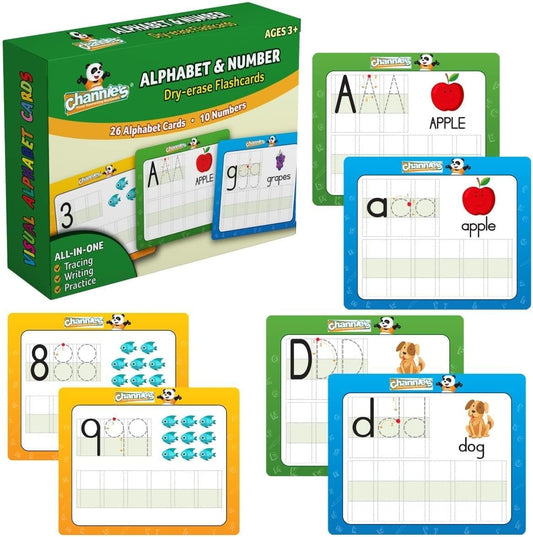 Dry Erase Number & Alphabet Flashcards for Kids Ages 3-5, 10 Numbers & 26 Visual ABC Flash Cards, Homeschool Learning Supplies, Summer School & After School Teaching Supplies for Handwriting Practice