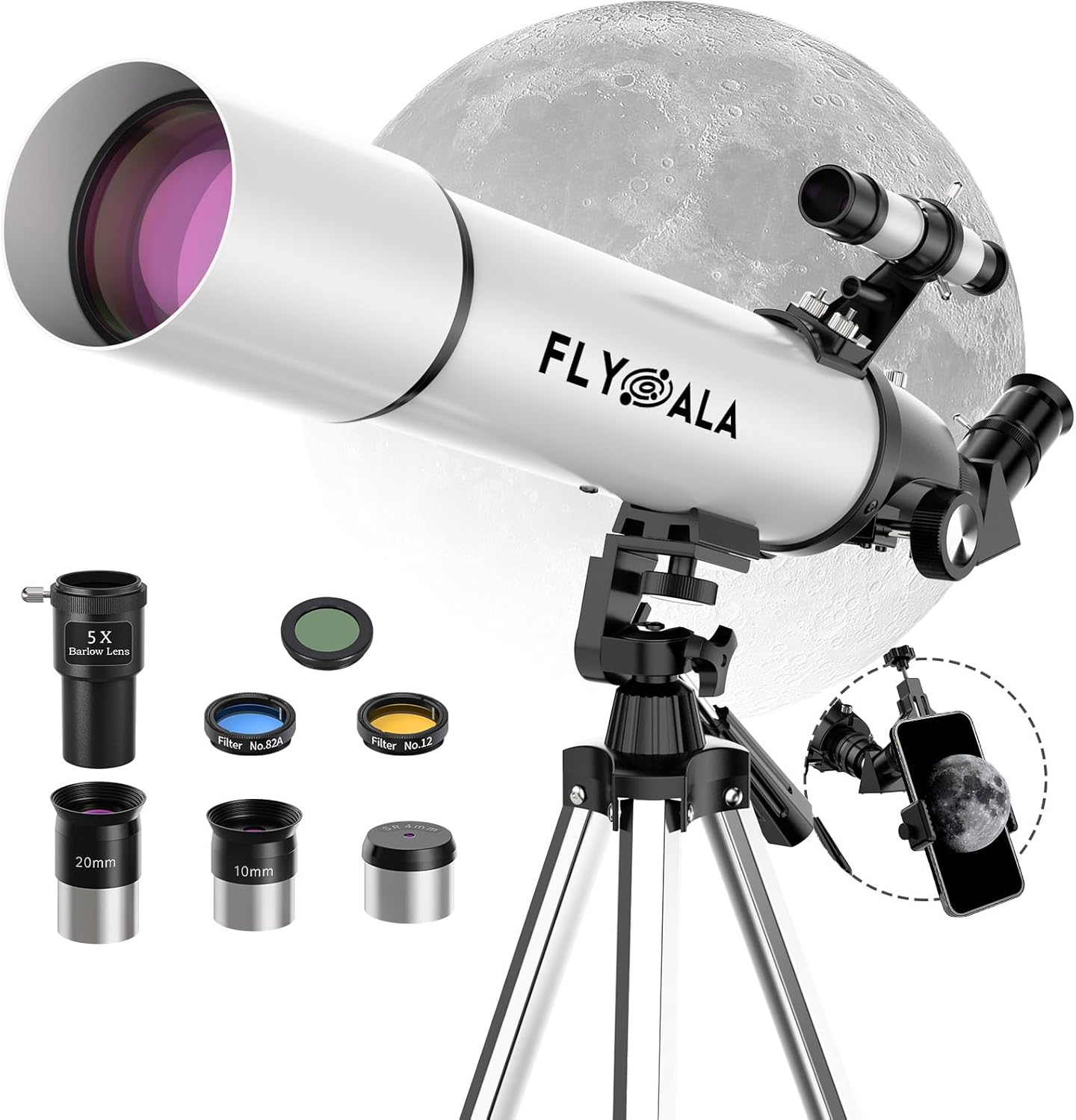 (30X-750X) Telescope for Adults high Powered,80mm Aperture 600mm Focal Length Astronomy Telescope for Kids and Beginners,Astronomical Refractor telescopes for Kids Over 8 Year Old 8-12