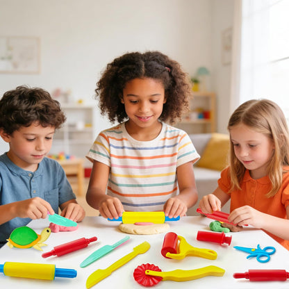 Dough Tools for Kids,9-Piece Kids Clay and Dough Tool Kit– Includes Roller, Rolling Pins, Cutting Tools, Safe Scissors & Plastic Knife for Fun DIY Craft Activities