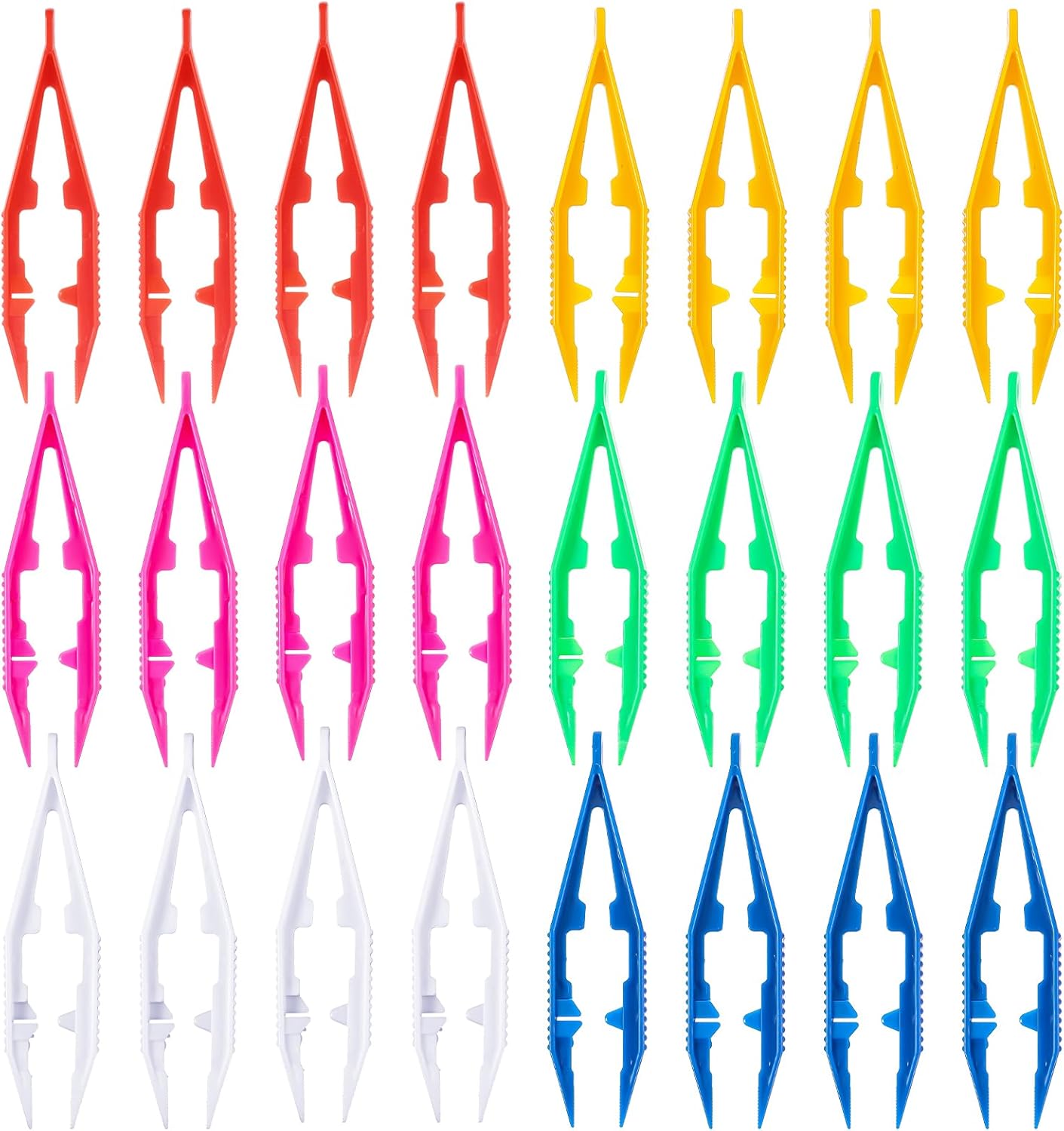 Nogeqi 24PCS Plastic Tweezers, 4.09inch Craft Tweezers Set for Kids Adults Beading Projects Handmade DIY Crafts Jewelry Making for Home Classroom School Use (6 Colors)