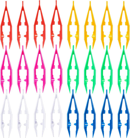 Nogeqi 24PCS Plastic Tweezers, 4.09inch Craft Tweezers Set for Kids Adults Beading Projects Handmade DIY Crafts Jewelry Making for Home Classroom School Use (6 Colors)