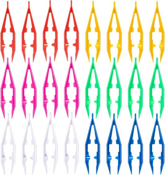 Nogeqi 24PCS Plastic Tweezers, 4.09inch Craft Tweezers Set for Kids Adults Beading Projects Handmade DIY Crafts Jewelry Making for Home Classroom School Use (6 Colors)