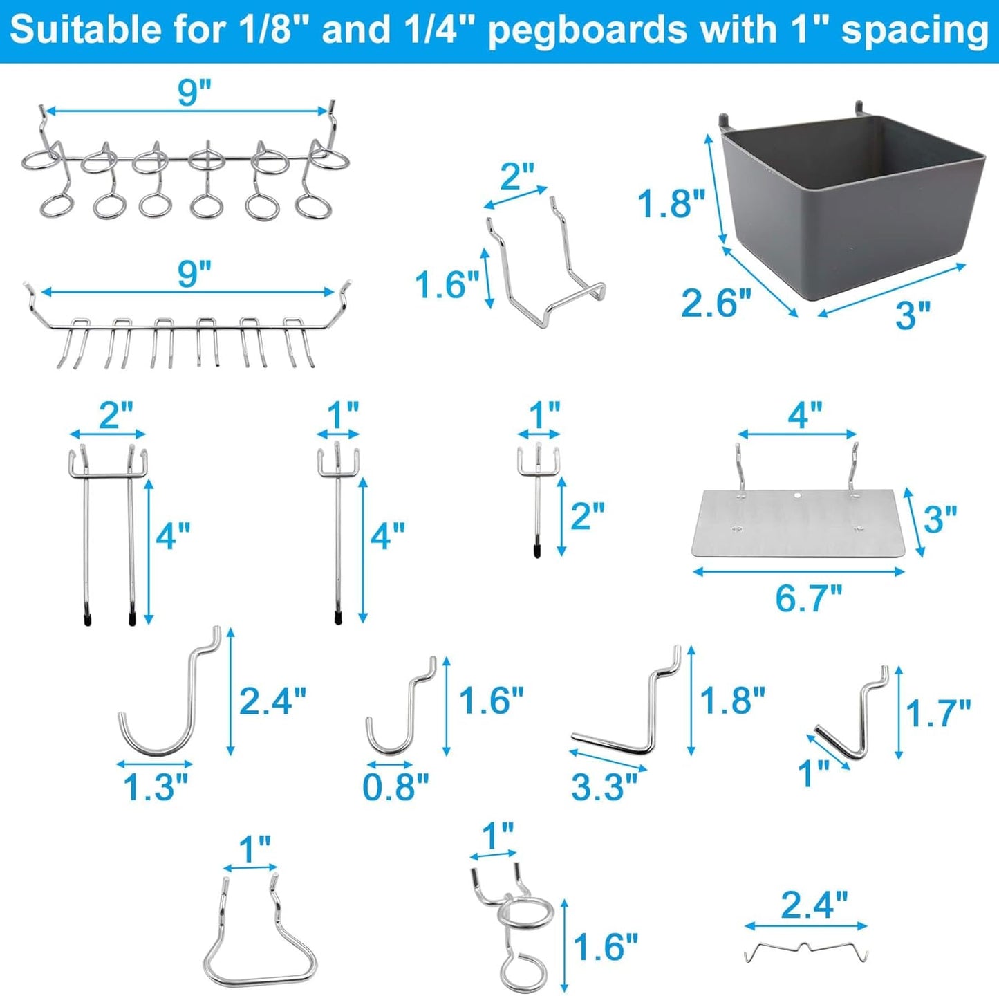 Pegboard Hooks, with Bins, Peg Locks, for Organizing Various Tools, 188 PCS, 80 of Which are Locks