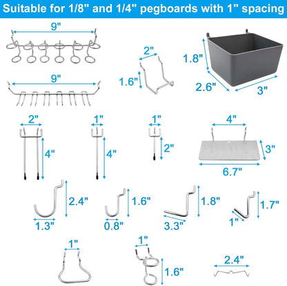 Pegboard Hooks, with Bins, Peg Locks, for Organizing Various Tools, 188 PCS, 80 of Which are Locks