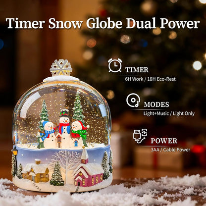Musical Santa Snow Globe - Lighted Plastic Christmas Snow Globes with LED Lights and Swirling Glitter, Hand Painted Santa Claus Decoration Playing 8 Holiday Songs, Gift for Adults and Kids