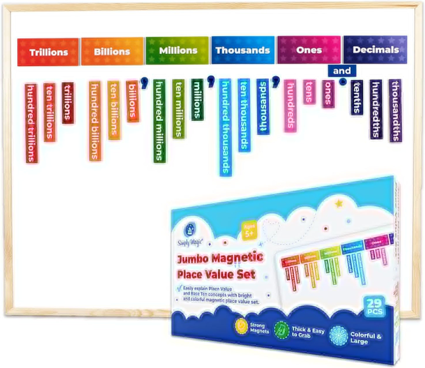 29 PCS Display Magnetic Place Value Set - Place Value Manipulatives, Place Value Magnets, Place Value Chart, Base Ten Blocks for Whiteboard, Base 10 Magnets, Magnetic Math Manipulative - Simply Magic