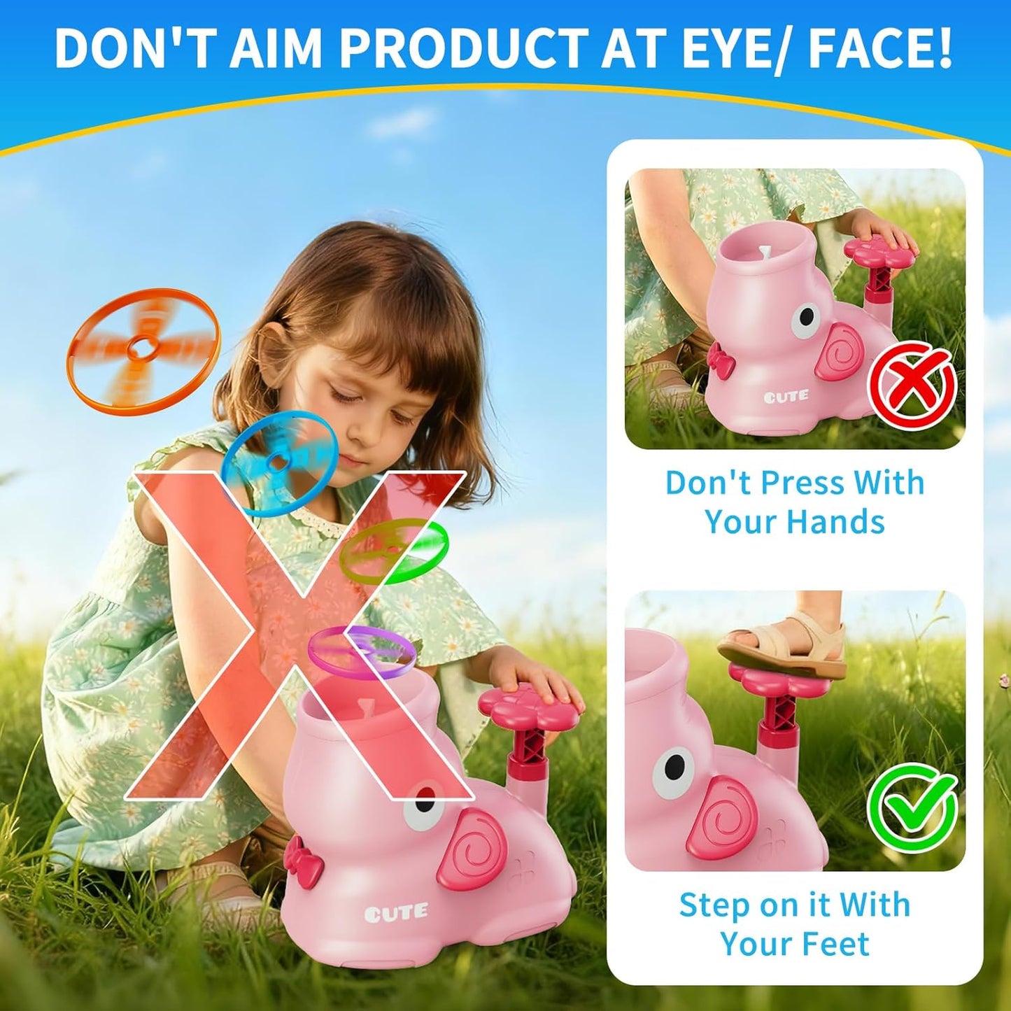CPSYUB Outdoor Stomp Flying Disc Launcher Toys for Kids Ages 3 4 5 6 7 8 9 10, Elephant Butterfly Catching Game, Outside Yard Activities Chasing Toy, Outdoor Birthday for 3-8 Year Old Boys Girls