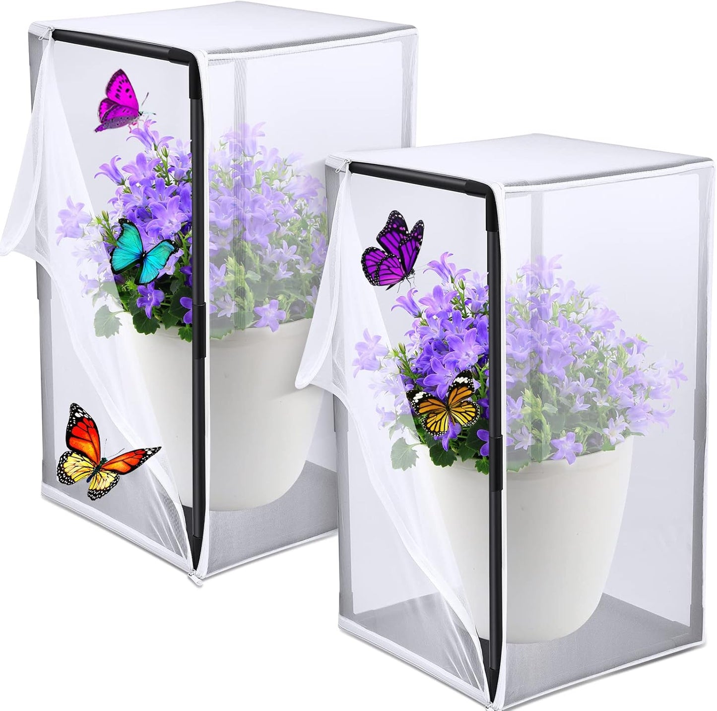 2 Pcs Monarch Butterfly Habitat Cage 30 Inch Tall Butterfly Enclosure Butterfly Hatching Kit Breathable Butterfly Mesh Cage with Sturdy PVC Frame Large Opening Door with Zipper for Hatching Butterfly