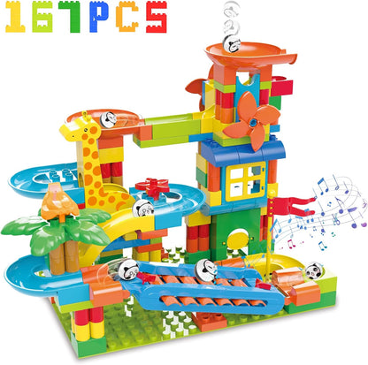 BATTOP Marble Run for Kids Ages 4-8, 167 PCS Classic Big Size Blocks Set, Crazy Marble Run Building Blocks with 4 Balls Race Track, STEM Toys Bricks Set Christmas Toys for Boys & Girls