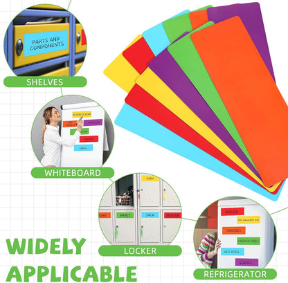 Janlaugh 12 Pcs Large Magnetic Dry Erase Labels for Classroom, 12 x 4 Inch Rectangle Magnetic Name Plates Label Flexible Magnet Stickers for Whiteboards Refrigerator(Rainbow Color,Style 1)