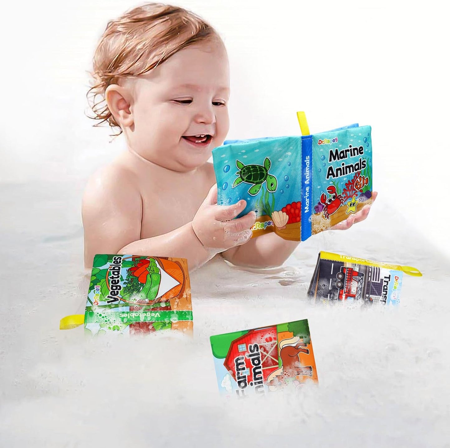 Dr.Rapeti 8-Pack Soft Cloth Books Baby Bath Books Crinkle Washable Chewable Early Educational Preschool Learning Giftable for Infant Toddler Kid