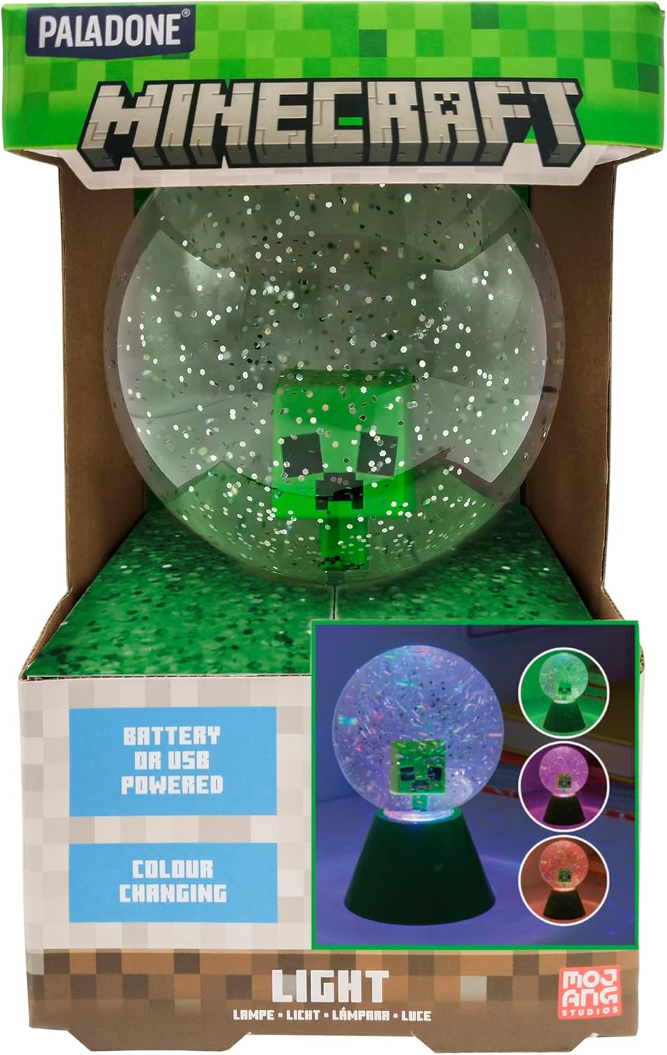 Paladone Minecraft Creeper LED Glitter Ball, Officially Licensed Colour Changing LED Snow Globe for Kids and Teens, Gaming Merchandise, Compact Design