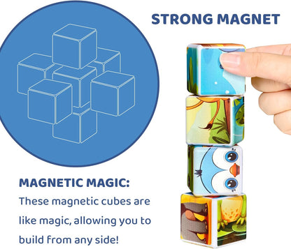 Pairez Toys 3D Magnetic Cubic Jigsaw Puzzle Toys for Toddlers, Large Building Blocks Cubes 1.65 Inches, Sensory & Montessori Toys for Kids 3-5