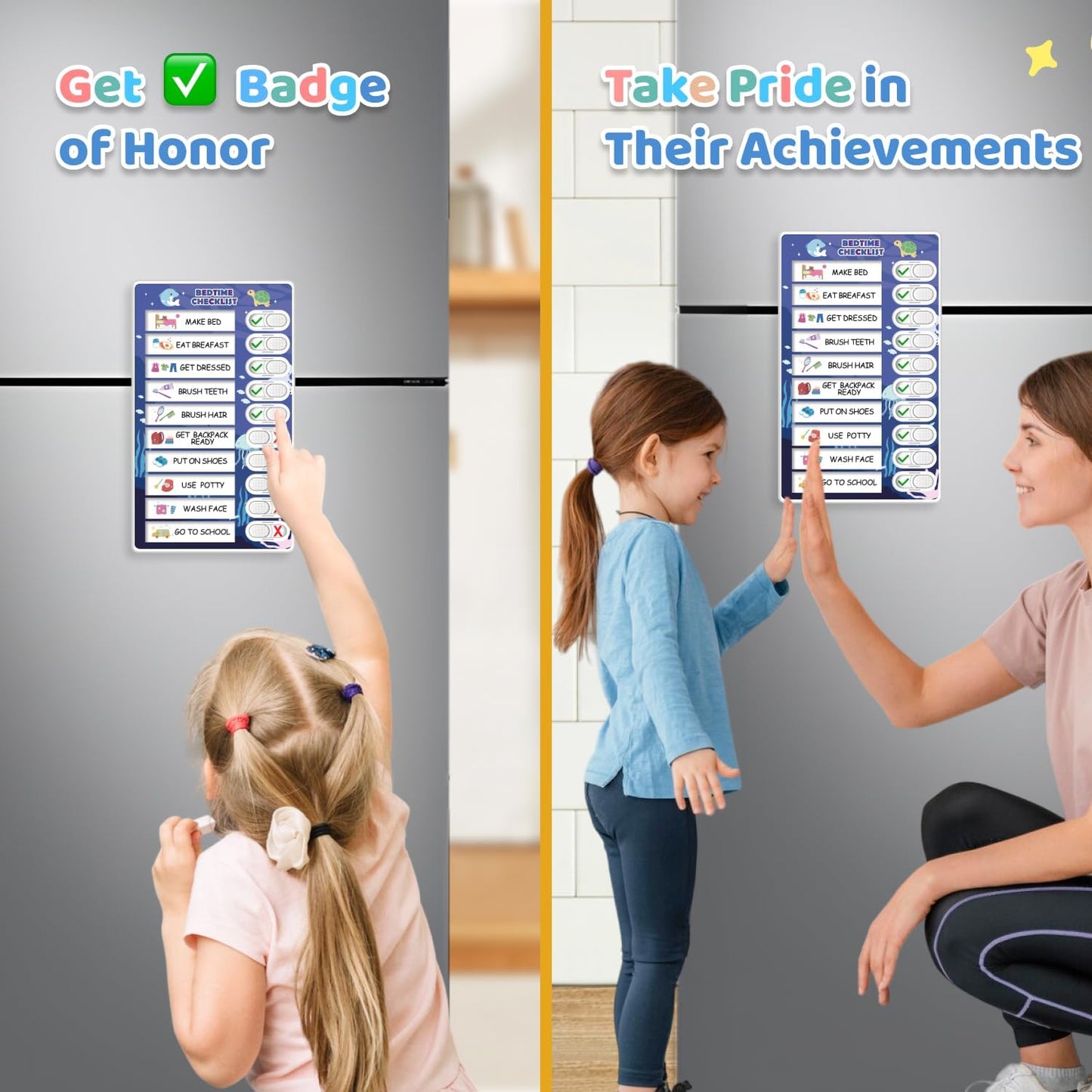 Upgraded Slider 3 in 1 Bedtime/Morning/Daily Routine Chart for Kids, Magnetic Chore Chart for Kids, Visual Schedule for Kids Toddlers Schedule Board for Home