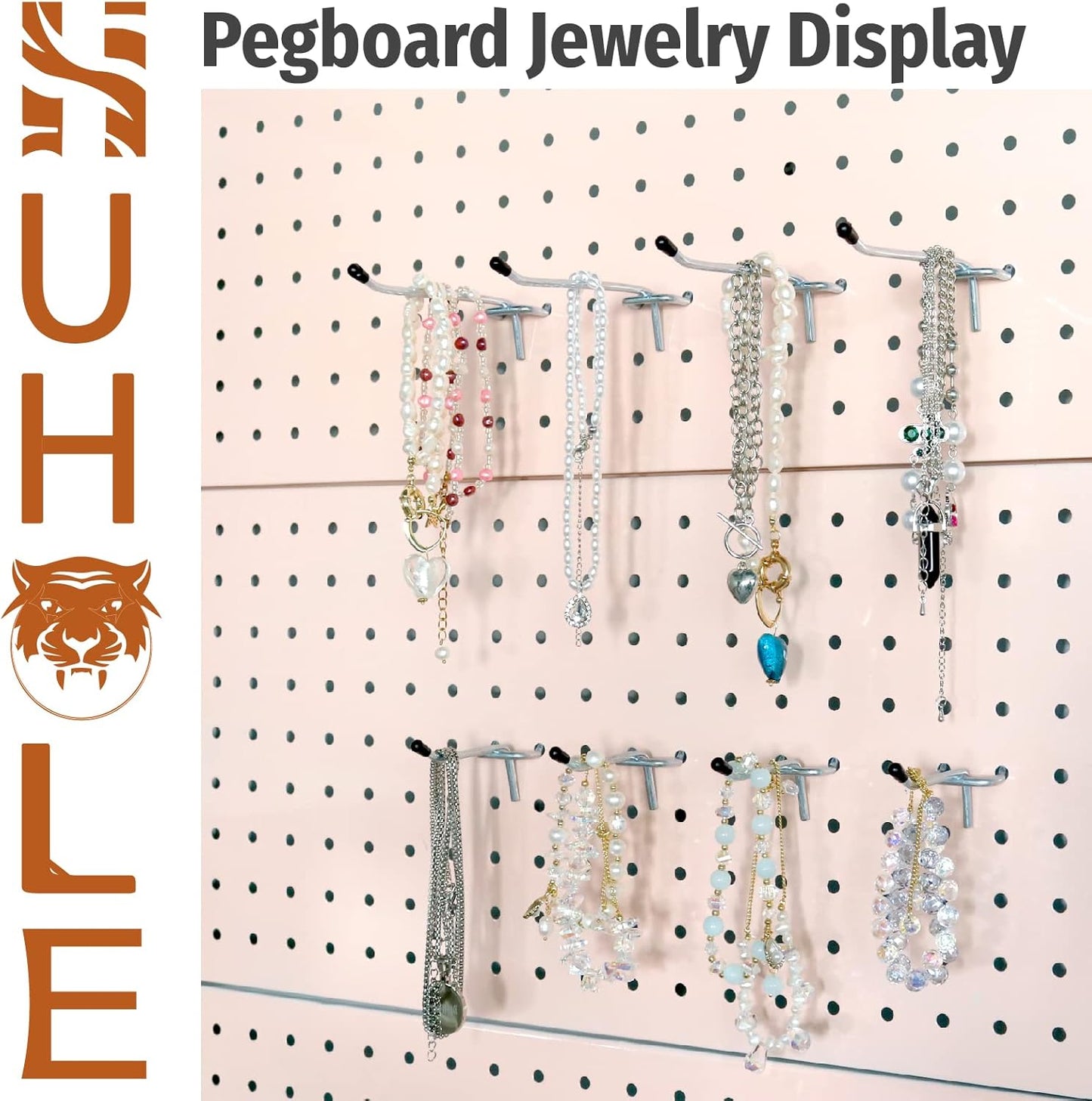 HUHOLE 50-Pack Pink Pegboard Hooks 2 Inch, Decorative Metal Peg Board Hangers with Rubber Safety Tips, Fits 1/8" & 1/4" Boards, Heavy Duty Organizer for Craft Room, Nursery, Garage & Retail Display