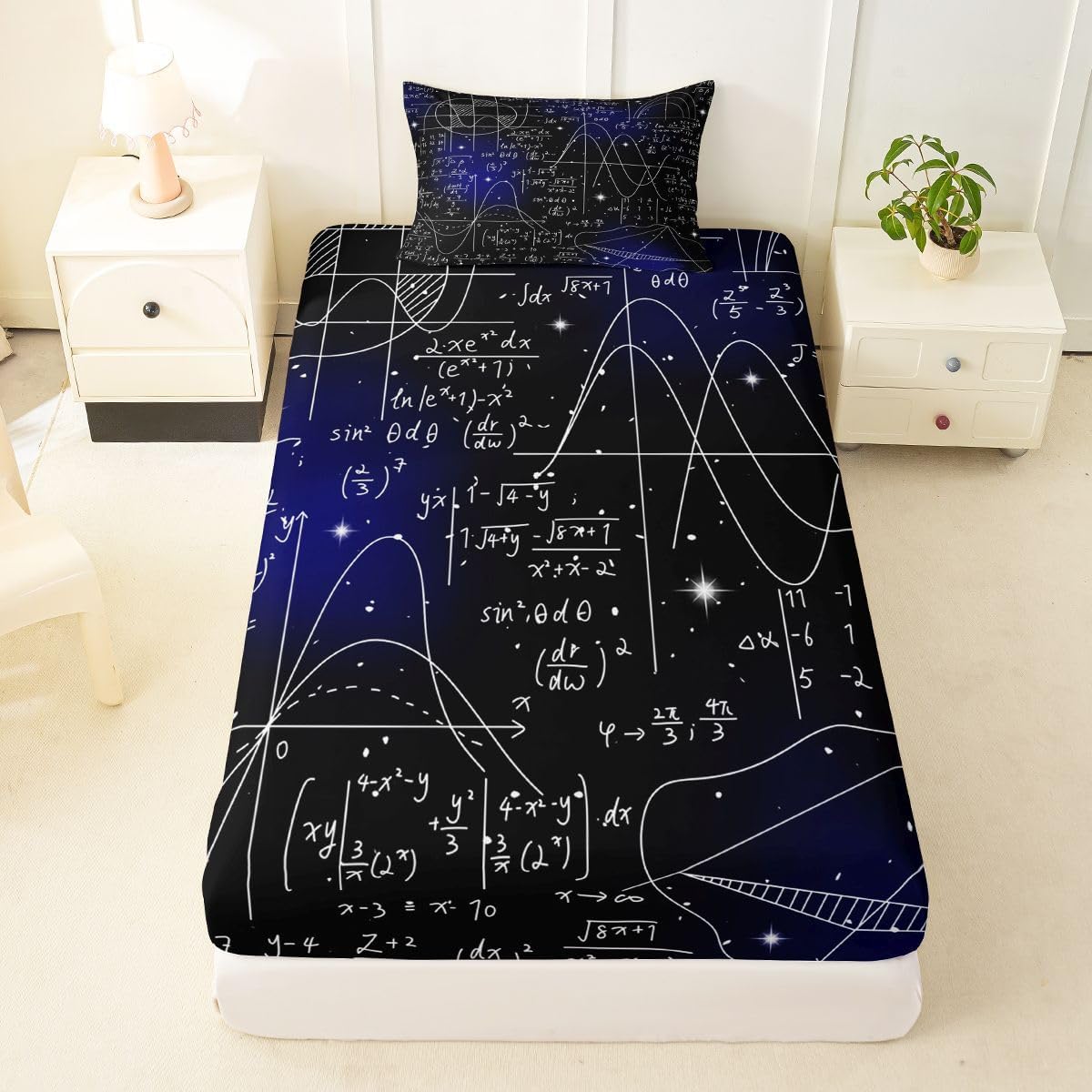 Erosebridal Chemistry Lab Fitted Sheet Twin Size Chemical Equation Bed Sheets for Boys Girls Chemical Elements Science Theme Bed Set Teens Kids Science Students Bedding Set School Dorm Room Decor