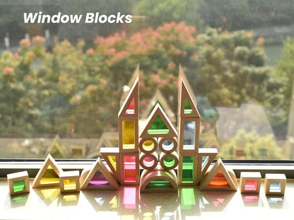 BOHS Rainbow Sensory Blocks (24 pcs) - Wooden Toys for Toddler Gift- Play on Light Table/Sunny Window