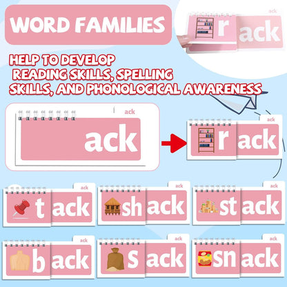 party greeting 48 Word Family Build Book Read and Rhyme Flip Activity Book ABC Vocabulary Flash Cards Kindergarten Sight Word Learning Activities Learn to Read Games for Kids Homeschool Supplies