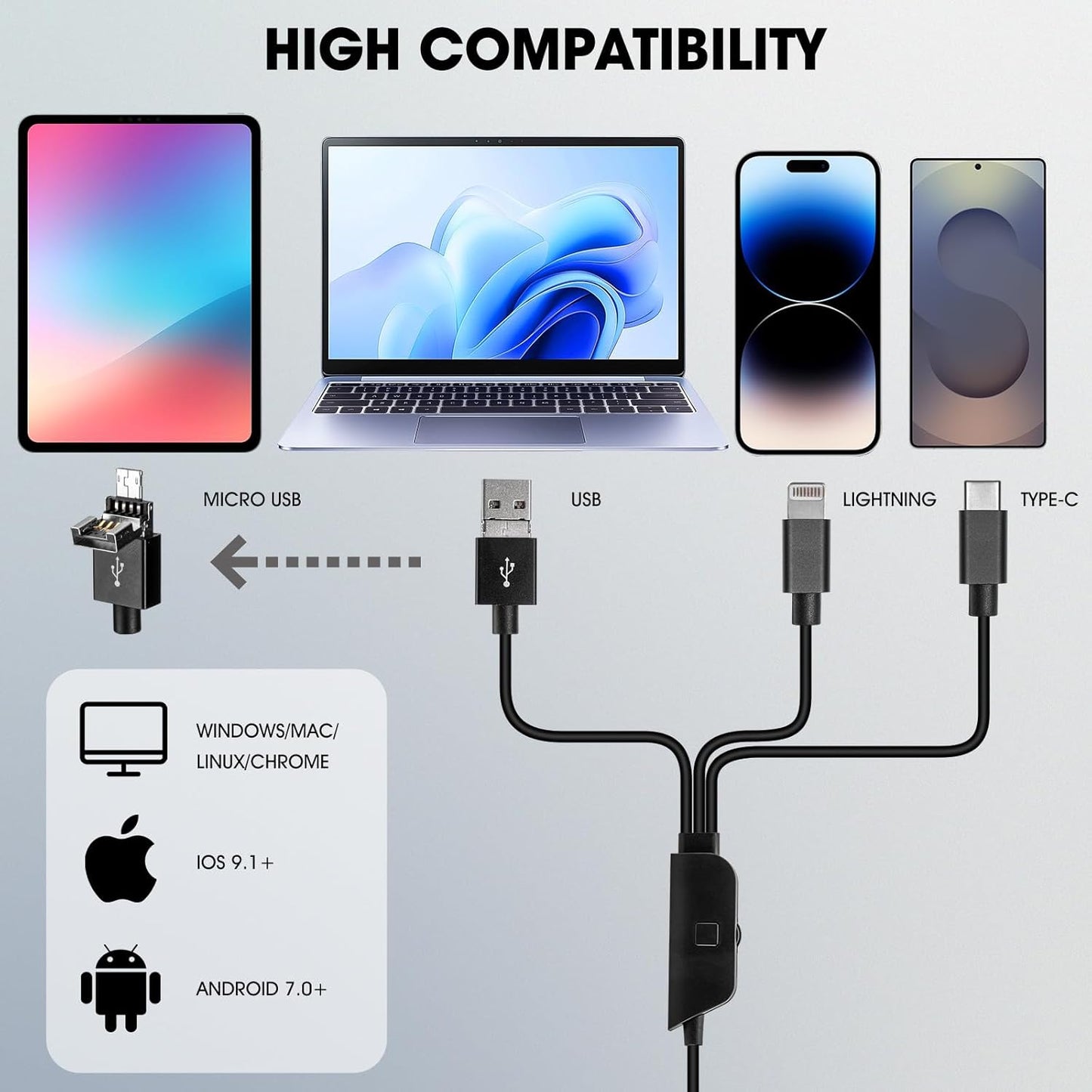 USB Microscope Compatible with iPhone Android Phone Tablet and Windows Mac PC, HD 1080P Wired Digital Microscope Camera for Adults and Kids