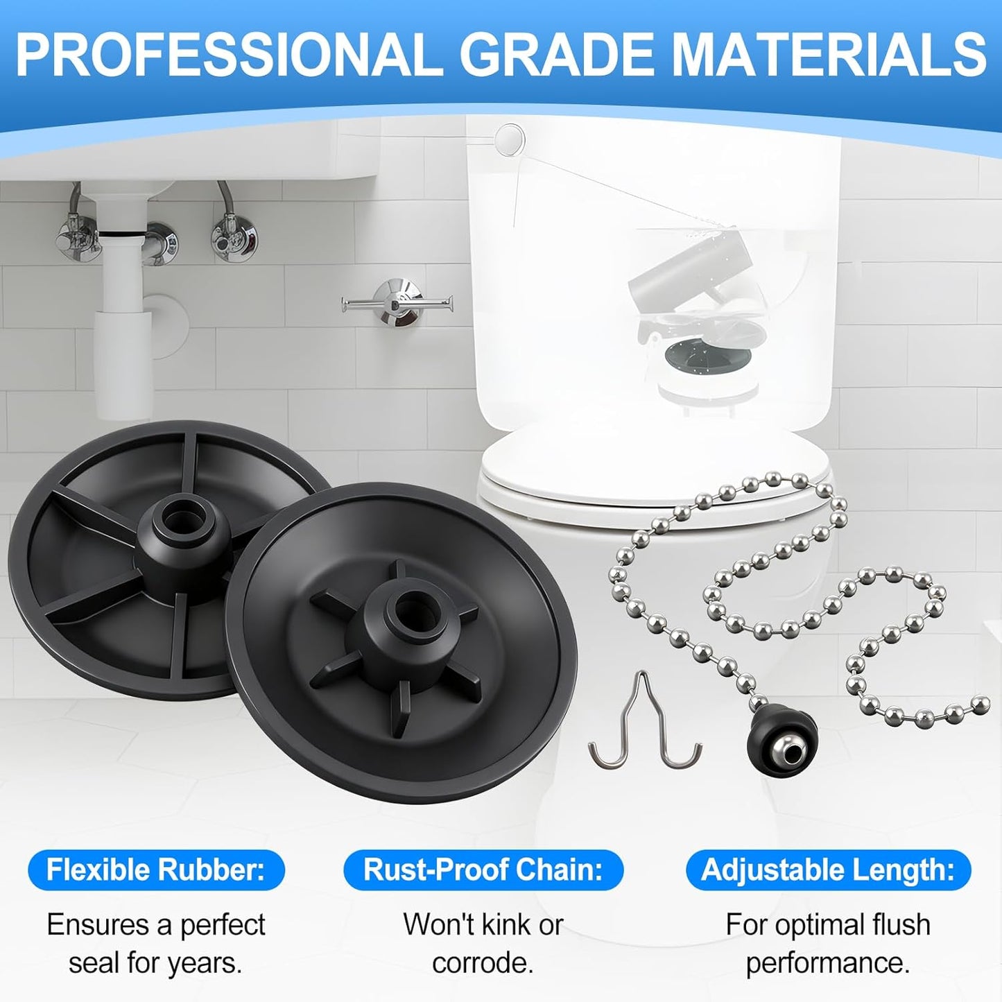 Enhon 2 Pack Snap-In Seat Disc & 1 Pcs Flush Valve Chain, Compatible with American Standard 033643-0070A, Universal Fit Heritage Series Toilets One Piece Model - #2031, Professional Grade