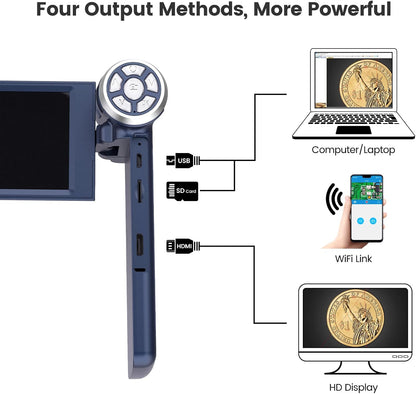 LM203 Digital Microscope Handheld with 4" Screen, Portable Microscope Camera for Adults, 200X USB Coin Magnifier with 8 LED Lights, Microscope Kit for Kids 8-12, 1080P Photo Video, 32G