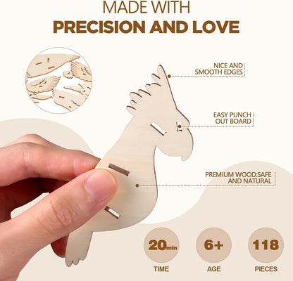 3D Wooden Puzzles for Kids, 8 Pcs Animal Assembly Model Wood Arts and Craft Puzzles Set, No-Glue DIY Delicate Pendant STEM Toys for Boys Girls Ages 6+, Educational Birthday Gift, Party Favors