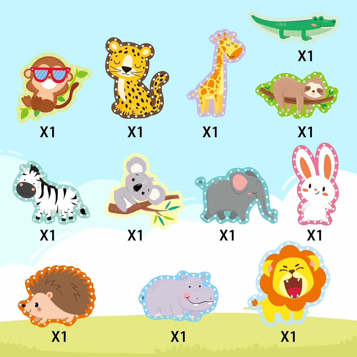 Jungle Animal Lacing Cards for Kids 12 Packs Double Sided Sewing Kits Lion Wild Animal Sewing Cards Educational & Learning Activities Fine Motor Skill for School Supplies Jungle Party Decor