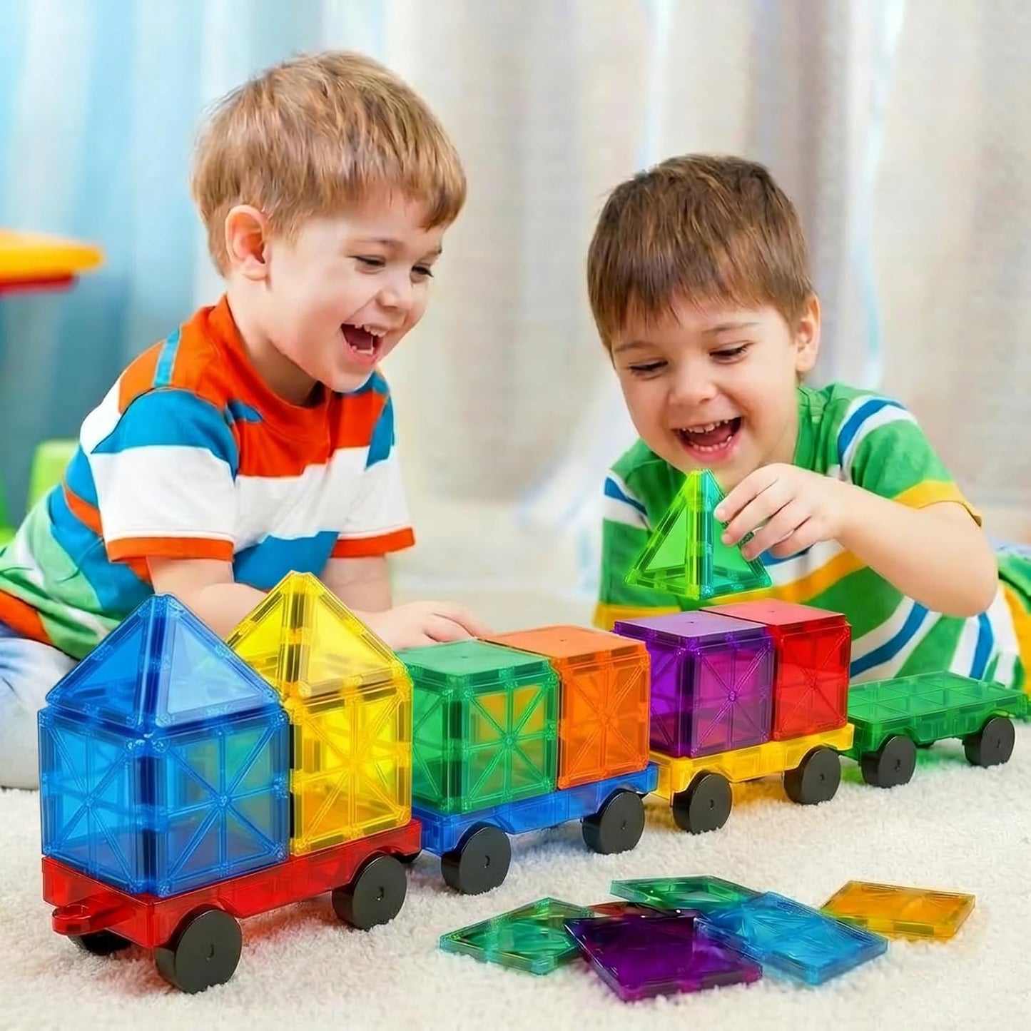 Magnetic Tiles Cars Construction Set, 4 PCS Magnet Cars Magnetic Building Blocks Toy for Kids Ages 4-8 3-5 Magnet Bricks Truck Kit Educational Sensory Toys Gifts for 3+ Year Old Boys & Girls Christmas