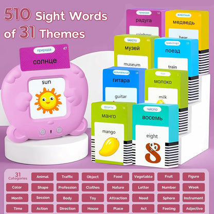 English Flash Cards Bilingual - Japanese Talking Flash Cards for Kids, Pocket Speech for Toddlers 3-12, 510 Sight Words of 31 Varieties, Sensory Toys Children with Autism (Japanese, Blue)