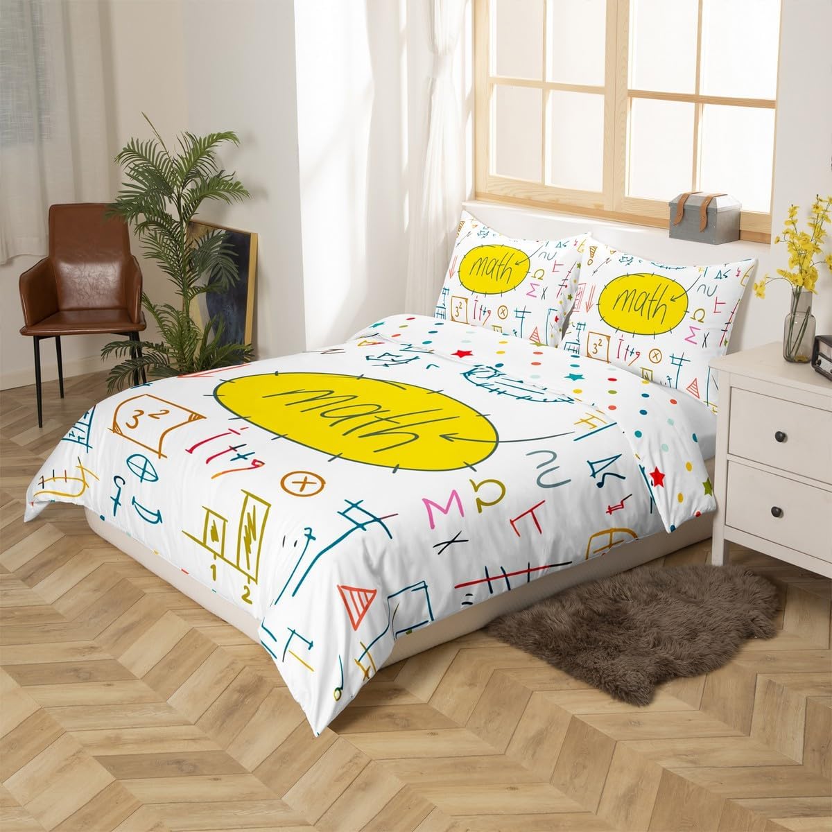 Erosebridal Science Theme Bedding Set Queen Size for Boys Girls Chemistry Periodic Table Print Duvet Cover Chemical Subject Theme Comforter Cover Teens Kids Math Science Atyle Bedspread Cover 3 Pcs