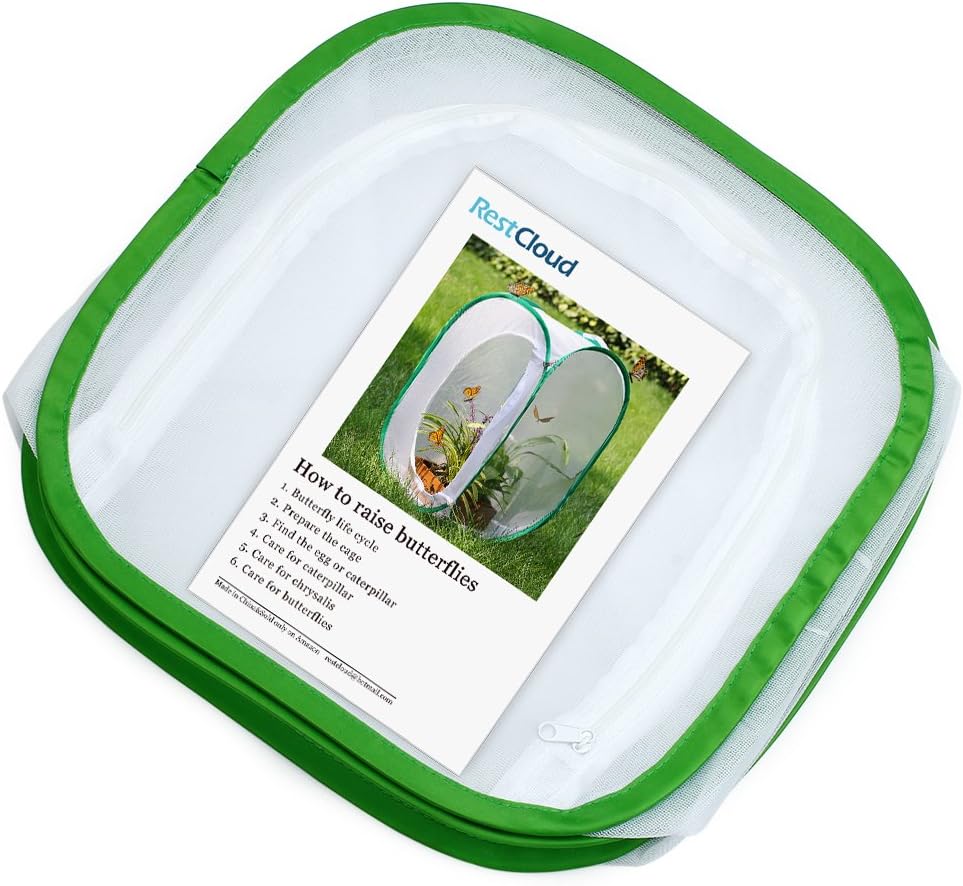 RESTCLOUD Insect and Butterfly Habitat Cage Terrarium Pop-up 24 Inches Tall with Zipper Protection